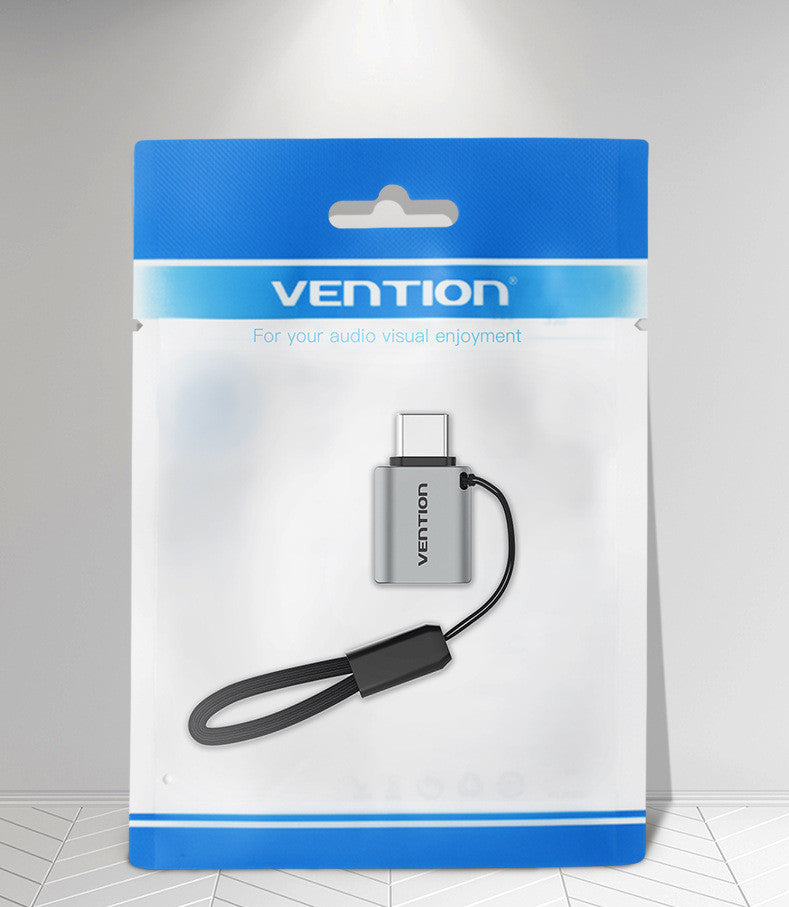 USB 3.0C Male To A Female OTG Adapter Aluminum Alloy Grey With Lanyard